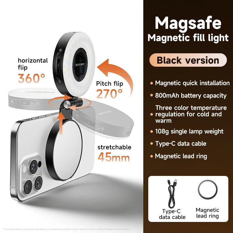 ✨ Lampe Selfie Magnétique – Miroir Intégré & Anneau LED 360° Pliable
