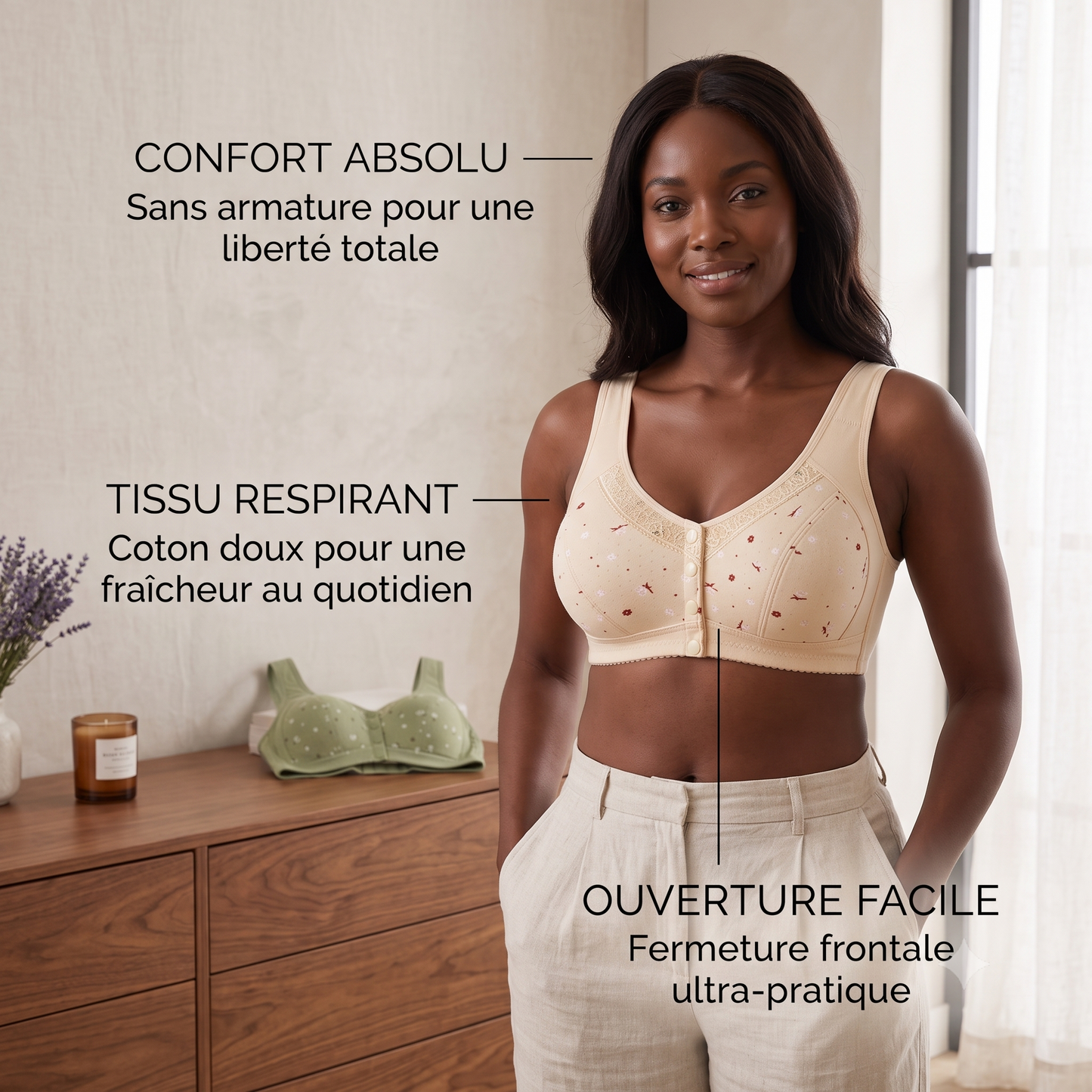 Soutien-Gorge Confort à Fermeture Frontale en Coton Doux