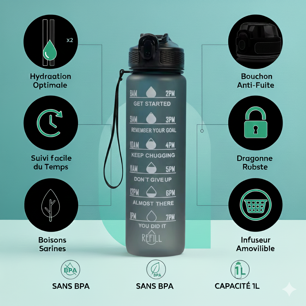 Gourde Isotherme 1L – Bouteille d’Eau Sport 18/8