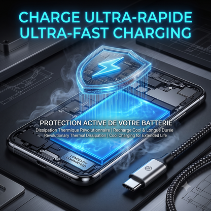 Câble de Charge Rapide USB-C vers USB-C - 66W/5A - Nylon Tressé