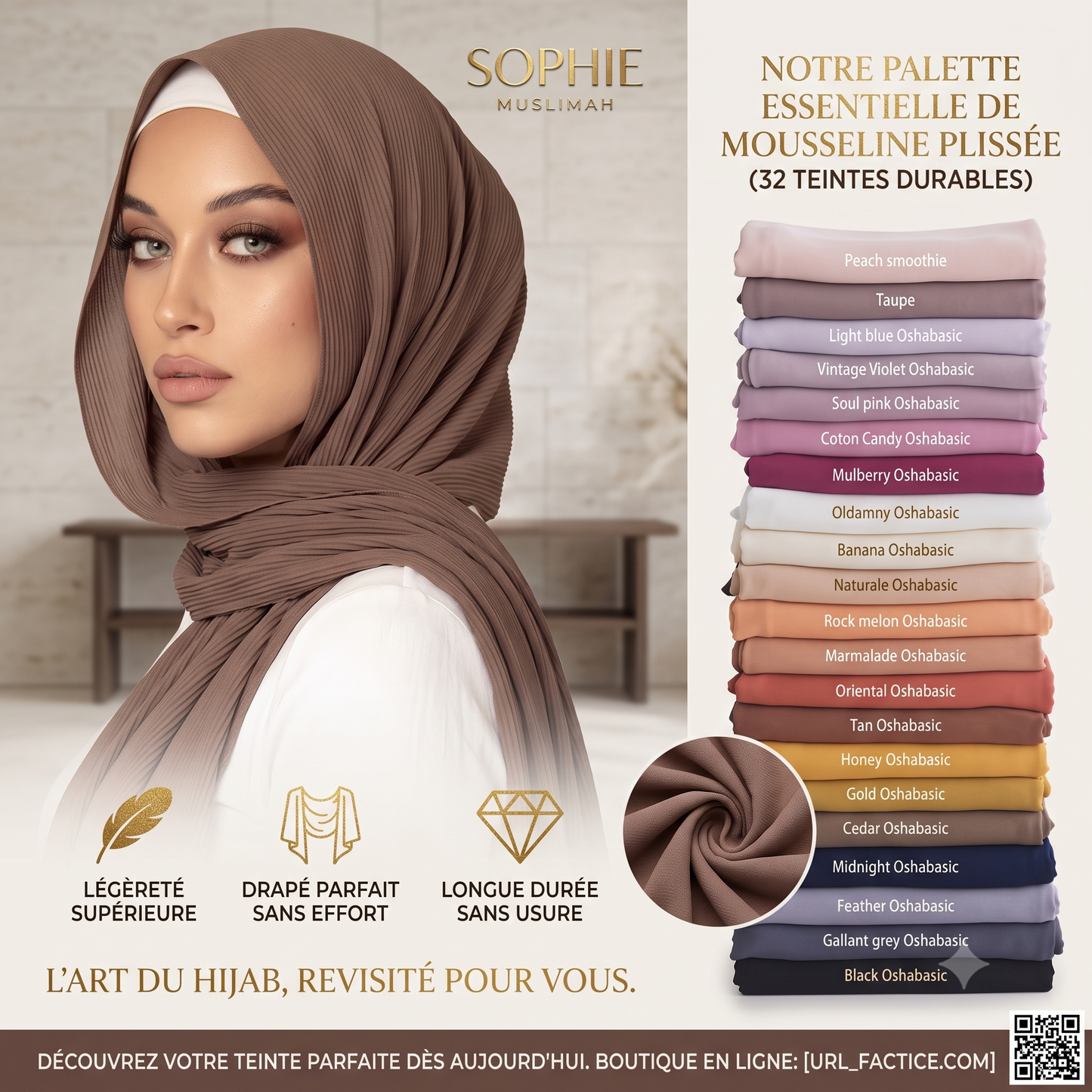 Foulard Mousseline Hijab uni pour Femme / Confort et Praticité