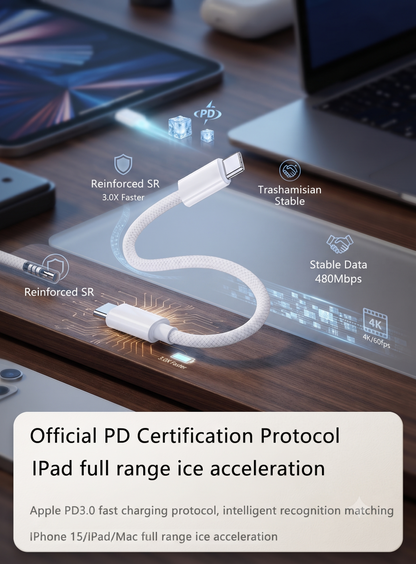 Câble USB-C Tressé Charge Rapide 60W PD pour iPhone 15/16/17