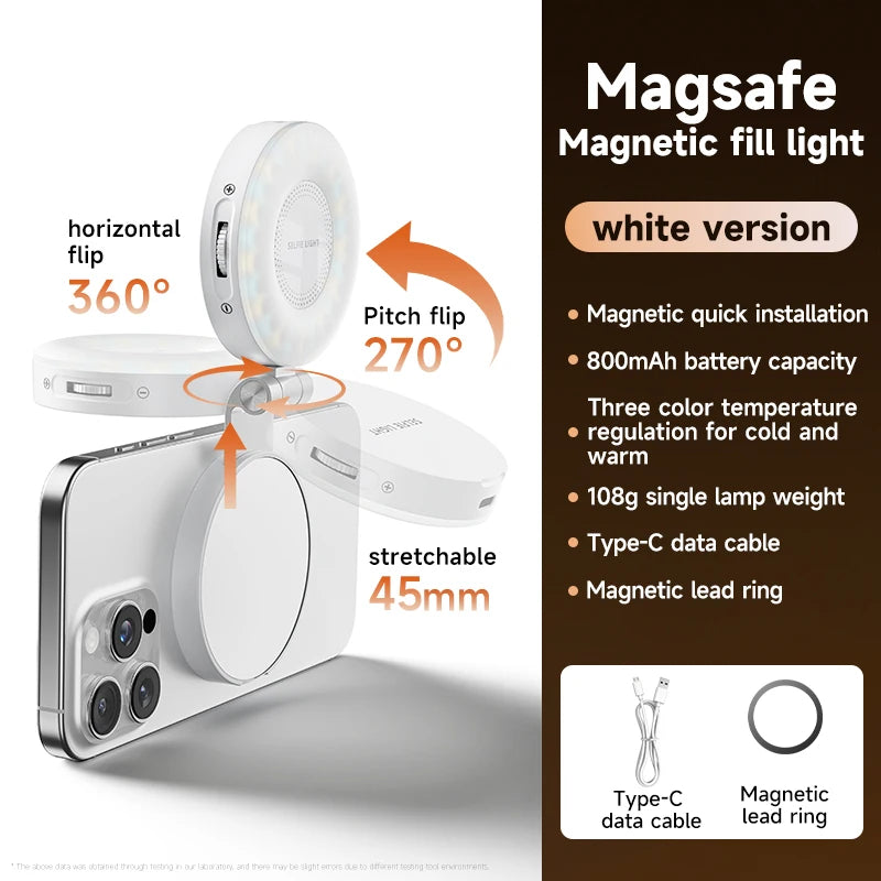 ✨ Lampe Selfie Magnétique – Miroir Intégré & Anneau LED 360° Pliable