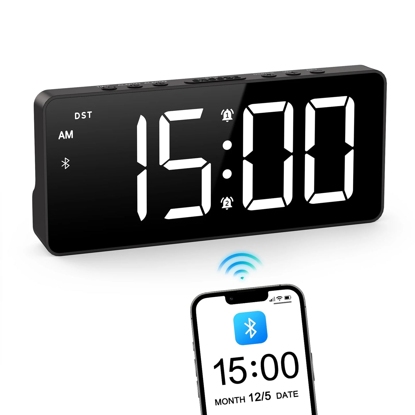 ⏰ Réveil Numérique ORIA 7’’ LED – Bluetooth & Luminosité Réglable