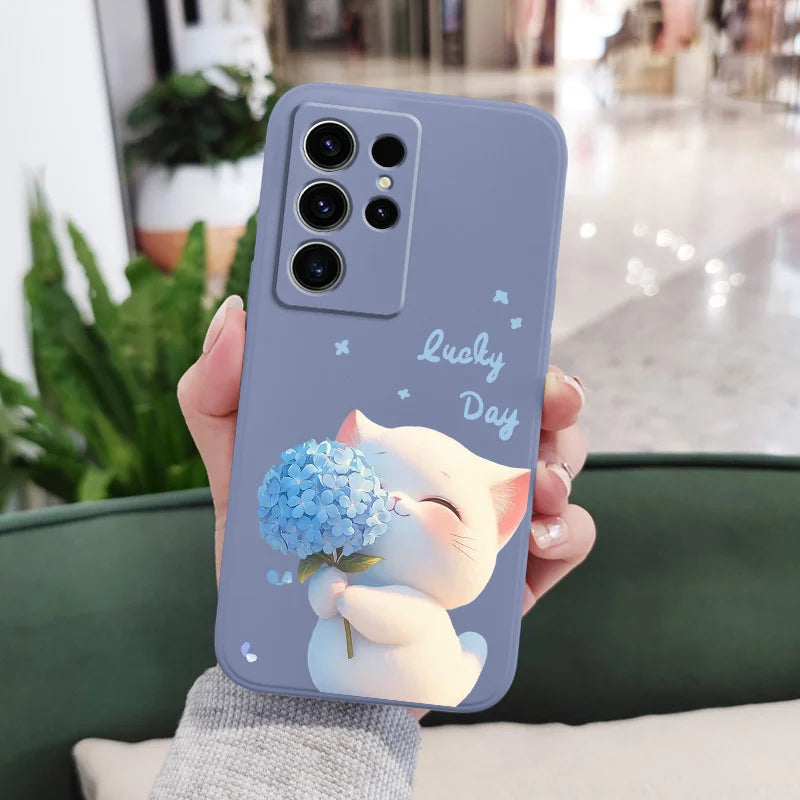 Coque de Protection "Chat en Soie Bleue" – Élégance & Protection Samsung Galaxy