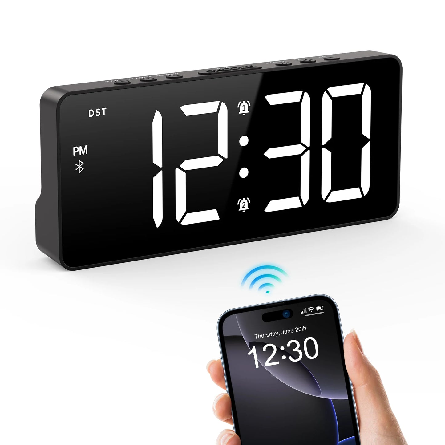 ⏰ Réveil Numérique ORIA 7’’ LED – Bluetooth & Luminosité Réglable