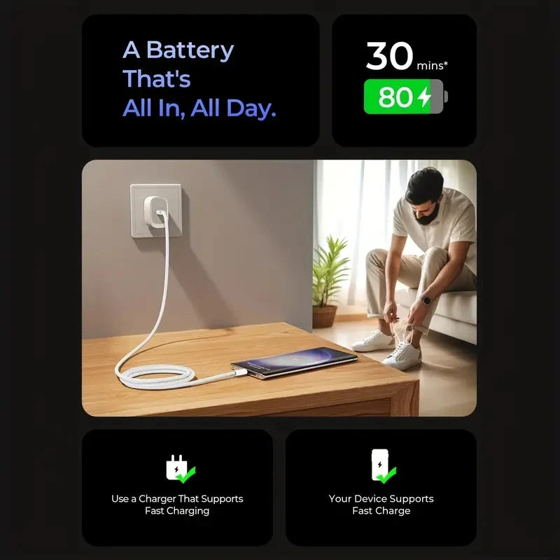 Câble USB-C Tressé Charge Rapide 60W PD pour iPhone 15/16/17