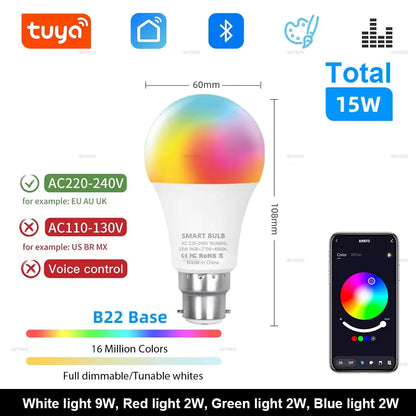 Ampoule LED Bluetooth Intelligente RGB 15W / 18W Compatible Smart Life