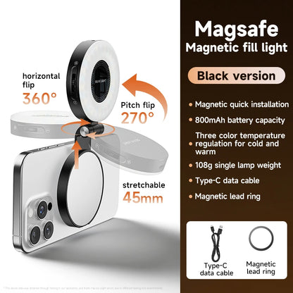 ✨ Lampe Selfie Magnétique – Miroir Intégré & Anneau LED 360° Pliable