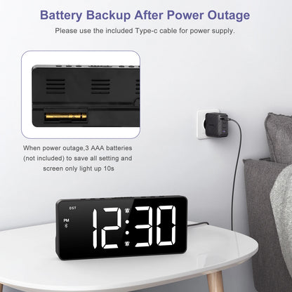 ⏰ Réveil Numérique ORIA 7’’ LED – Bluetooth & Luminosité Réglable