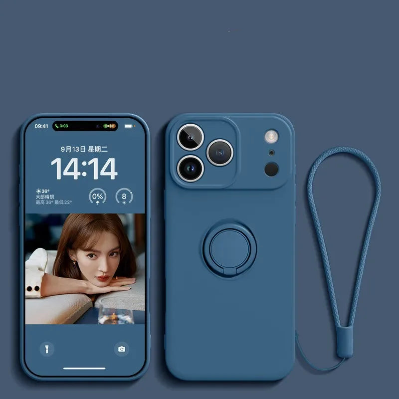 Coque Magnétique en Silicone Liquide avec Anneau de Support