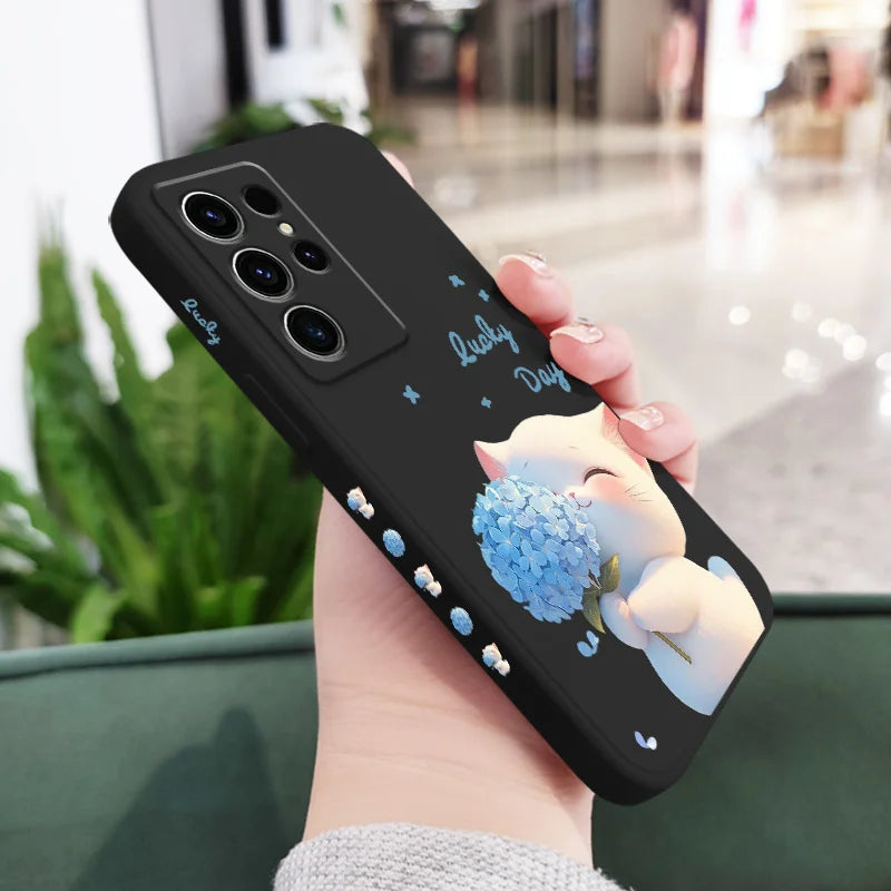 Coque de Protection "Chat en Soie Bleue" – Élégance & Protection Samsung Galaxy
