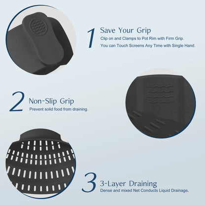 Passoire en Silicone Réglable à Clip & système de clips de fixation,