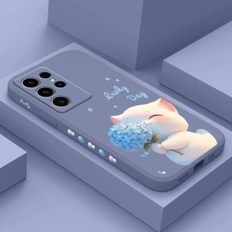 Coque de Protection "Chat en Soie Bleue" – Élégance & Protection Samsung Galaxy
