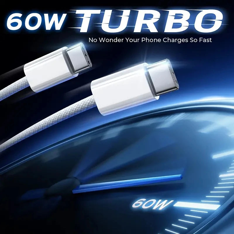 Câble USB-C Tressé Charge Rapide 60W PD pour iPhone 15/16/17