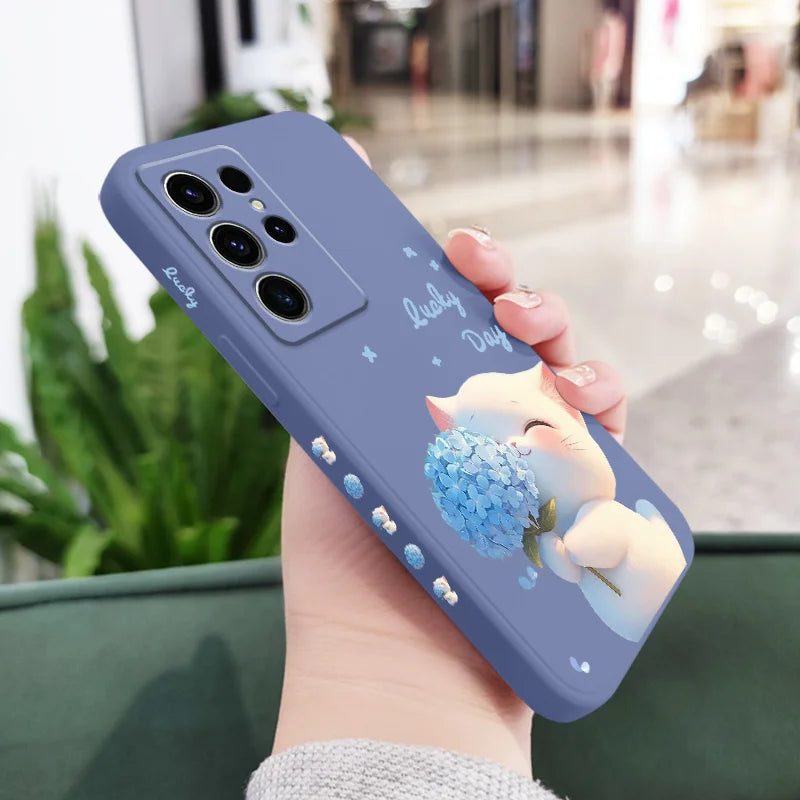 Coque de Protection "Chat en Soie Bleue" – Élégance & Protection Samsung Galaxy