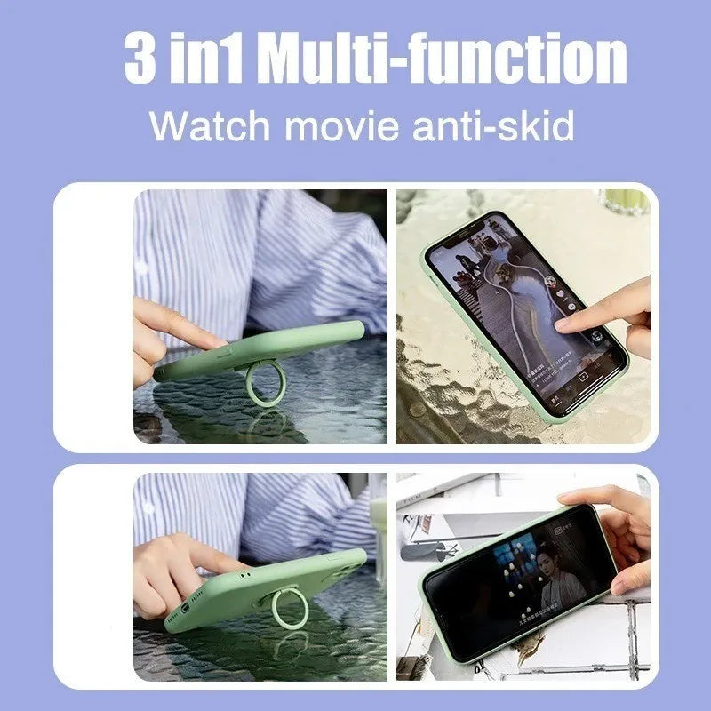 Coque Magnétique en Silicone Liquide avec Anneau de Support