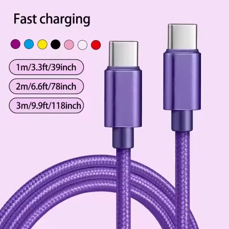 Câble de Charge Rapide USB-C vers USB-C - 66W/5A - Nylon Tressé