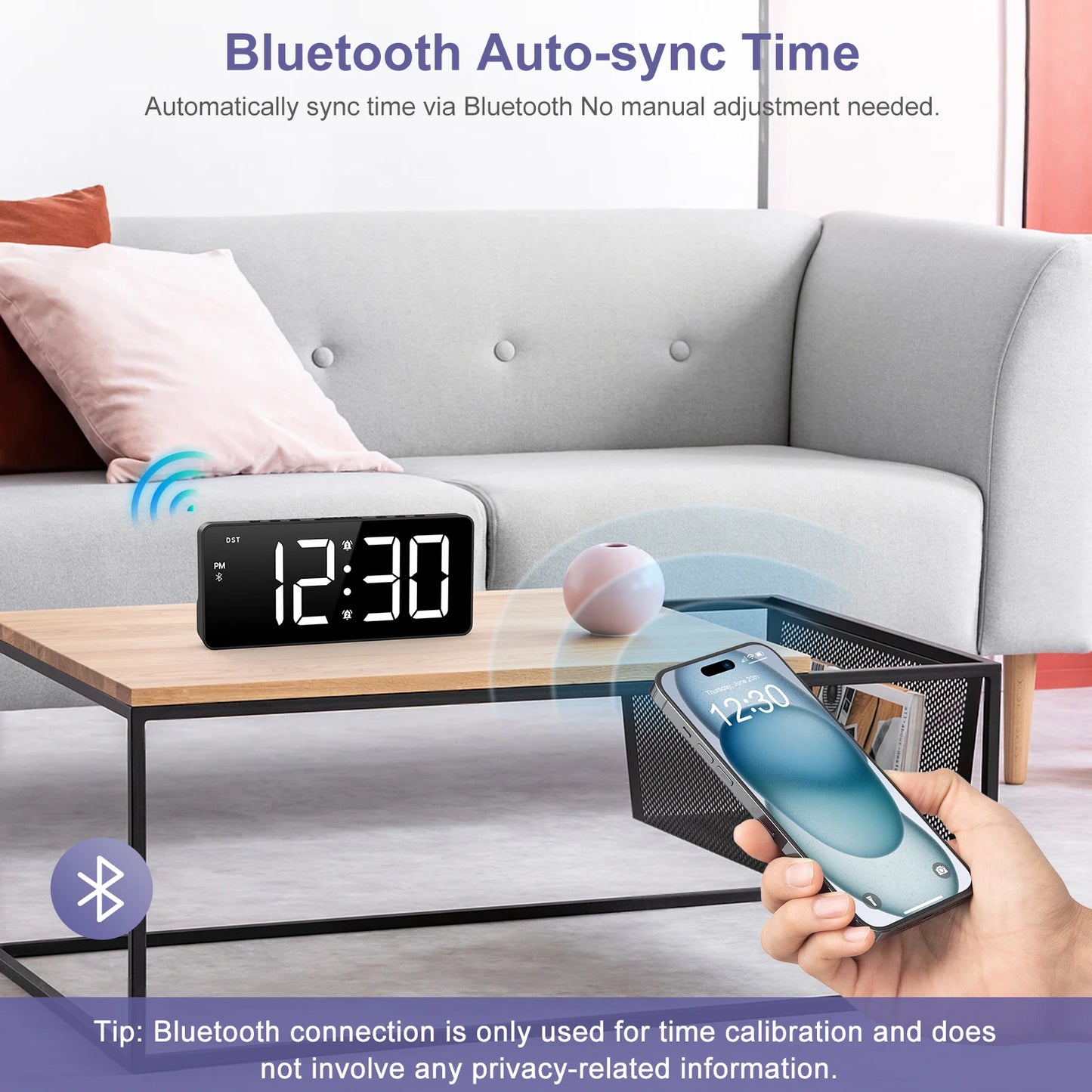 ⏰ Réveil Numérique ORIA 7’’ LED – Bluetooth & Luminosité Réglable