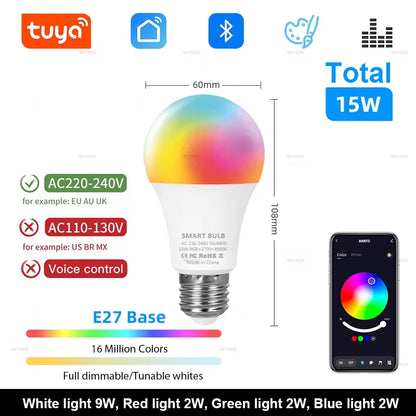 Ampoule LED Bluetooth Intelligente RGB 15W / 18W Compatible Smart Life