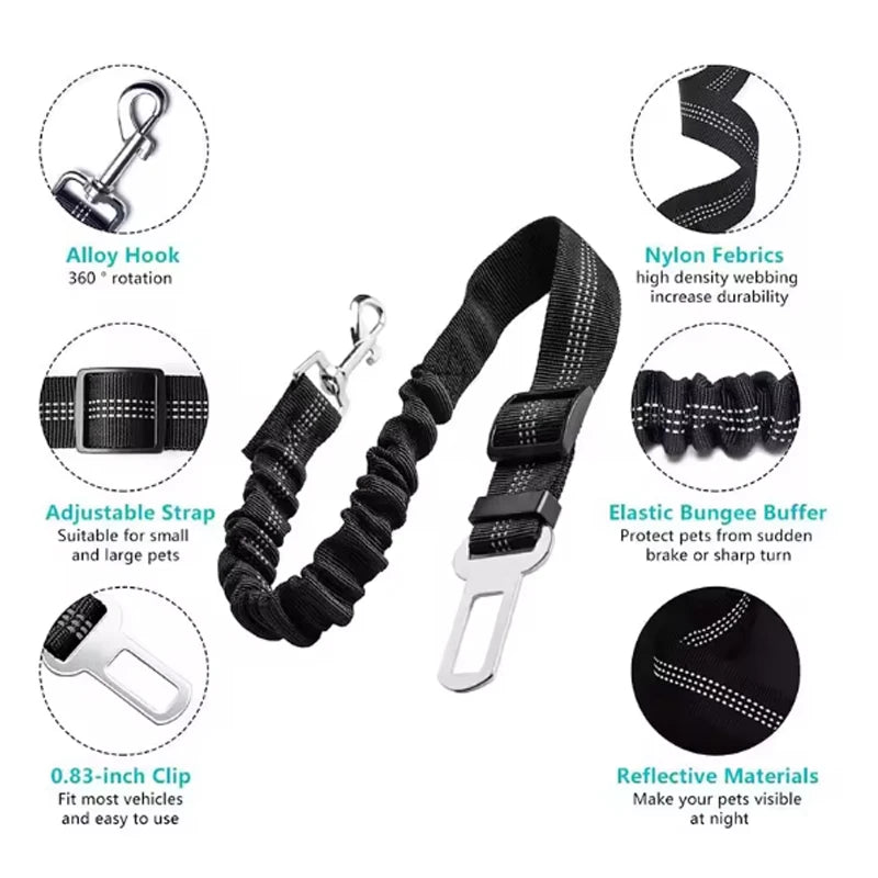 Laisse de Sécurité pour Chien – Ceinture Auto Élastique Anti‑Traction