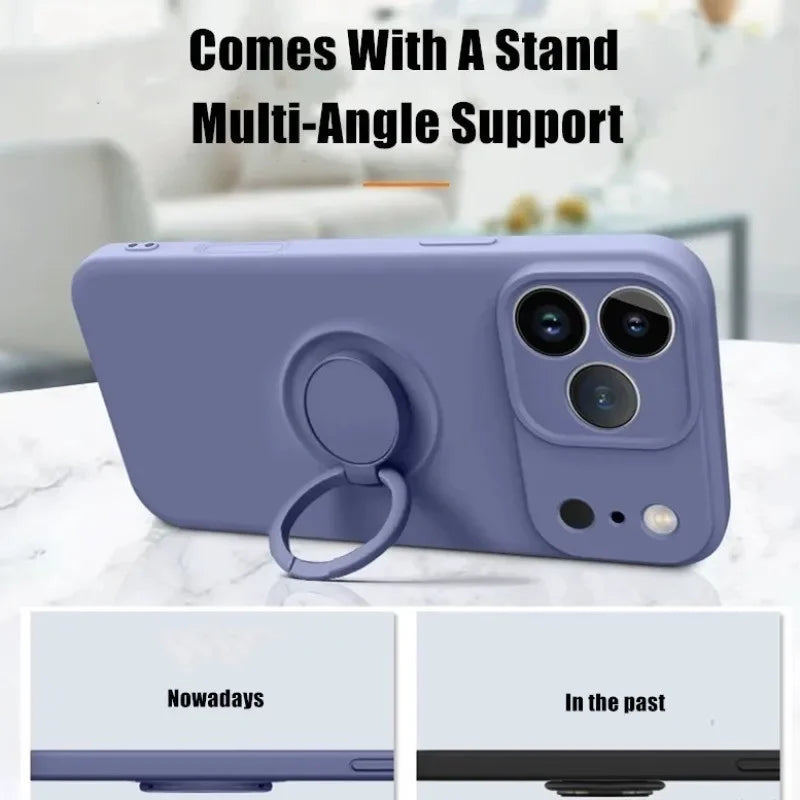Coque Magnétique en Silicone Liquide avec Anneau de Support