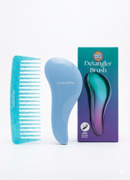 Duo Démêlage Éclat : Brosse Ergonomique & Peigne Scintillant